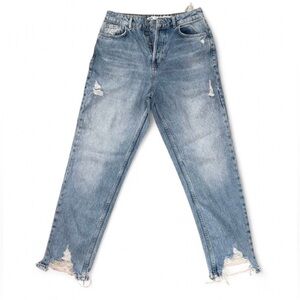 Zara High Waisted Multi Button Jeans Size 6 Distressed Frayed Hem